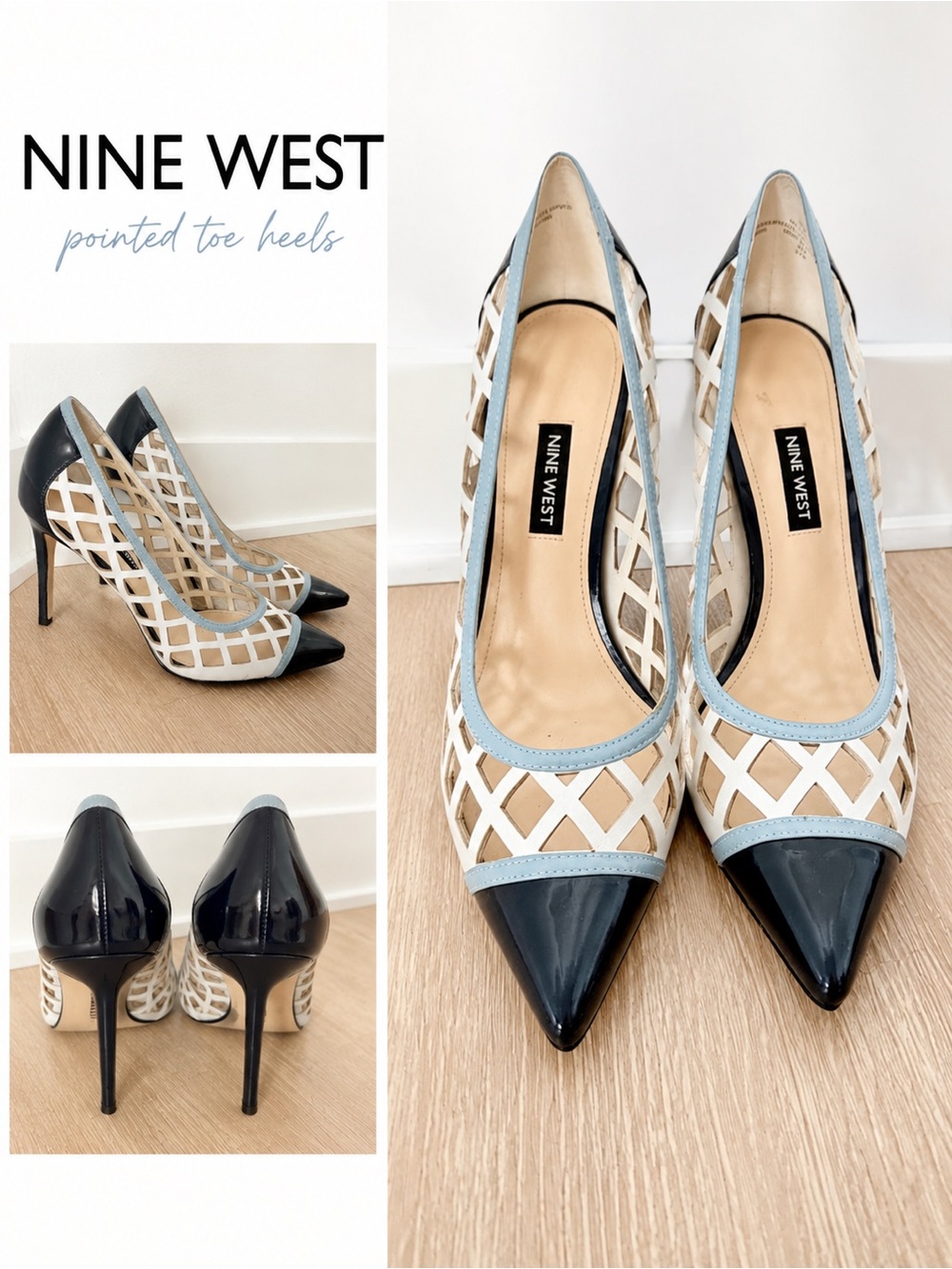 Nine West Tatum Lattice Pointed Toe Cap Toe Stiletto Heels Pumps 8.5M
